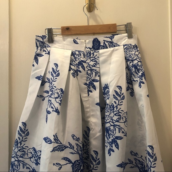 Blue White Floral Midi Skirt - Picture 3 of 6